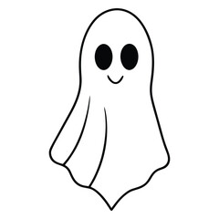 Cute Ghost with Heart Eyes Floating – Black & White Soft Draped Tattoo Design on White Background.