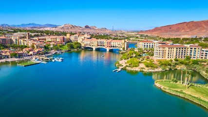 Aerial Lake Las Vegas Waterfront Resort Marina Bridge Fly Over