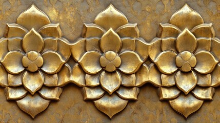Ornate gold flower carvings in a decorative pattern.