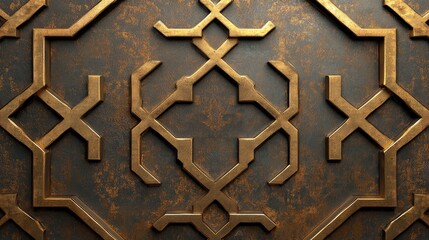 Ornate bronze metal panel with intricate geometric patterns.