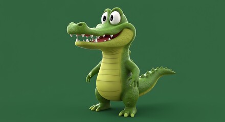 Fototapeta premium Cartoon Alligator Standing Smiling on Green Background