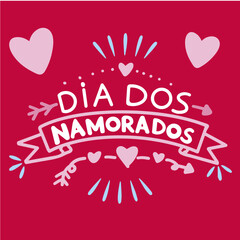 Dia dos namorados lettering delicado com corações e flecha rosa