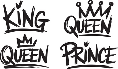 King queen and prince graphics in hand drawn style, Royal family sketch icons for stylish design