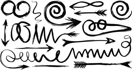 Arrow and swirl graphics hand drawn for design, Sketch design arrows and swirls for inspiration