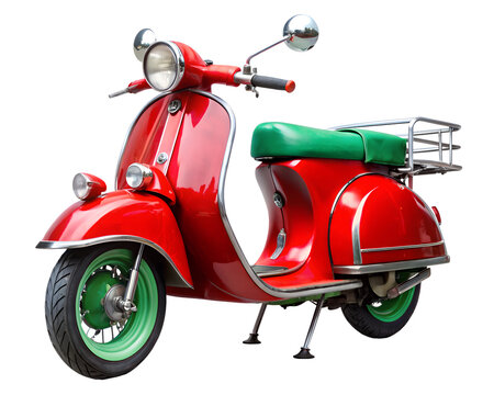 red vintage scooter isolated on white background.PNG Transparent file type with high definition picture quality available.