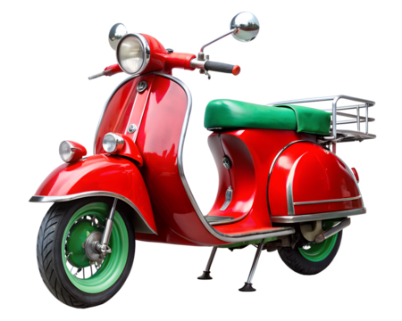 red vintage scooter isolated on white background.PNG Transparent file type with high definition picture quality available.