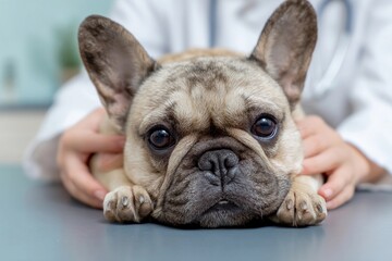 French bulldog receiving veterinary care at an animal clinic during a check-up