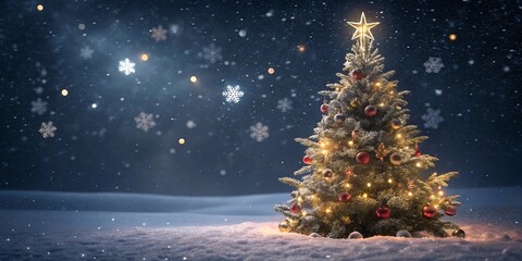 Sparkling Festive Christmas Tree with Snow and Starry Bokeh V3