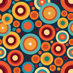 Colorful retro seamless pattern with geometric circles for vintage textile design