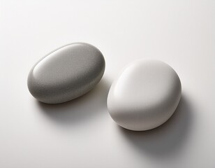 two smooth rounded stones resting on a clean white background