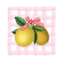 Cute lemons with pink ribbon on pink plaid
