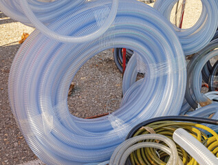 Coil of Large Diameter Plastic Hose Garden Equipment