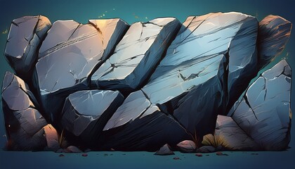 a detailed illustration depicting a large weathered and cracked stone