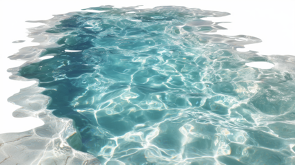 Abstract view of crystal clear water shimmering with light reflections and blue borders isolated on white transparent background PNG cutout mockup template