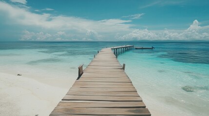 Obraz premium Tranquil Wooden Pier Extending into Turquoise Waters