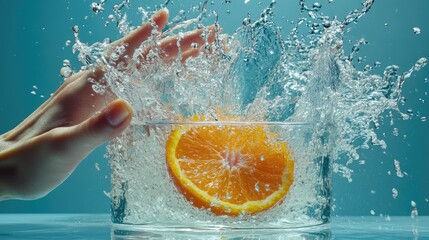 Splashing water around a citrus fruit.