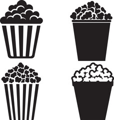 Popcorn Bucket Silhouette Icons Collection for Cinema and Snack Design