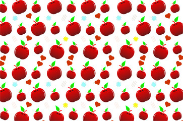 Red apple seamless vector pattern. Red apple with red heart icon pattern. Cute red apple pattern background. Hand drawn apple pattern template design.