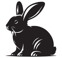 Obraz premium Simple Clean Black Rabbit Silhouette Vector Graphic Illustration of a Sitting Animal Pet Wildlife Bunny Art Design