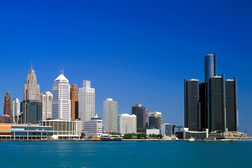 Fototapeta premium Detroit Michigan skyline With General Motors World headquarters in the tallest tower in the Renaissance Center i. Created 05.30.25