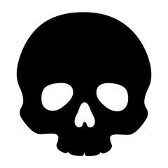 Simple black skull graphic illustration on a white background creating a stark contrast