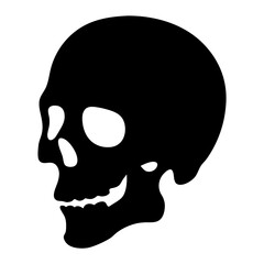 Simple black human skull illustration on a white background in profile