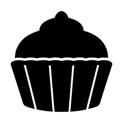 A minimalistic black and white cupcake illustration on a white background