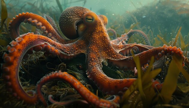 An octopus changing colors underwater, showcasing its vibrant hues and mesmerizing patterns.