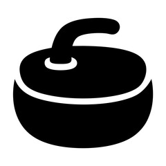 Silhouette of a curling stone with a handle, emphasizing its solid design