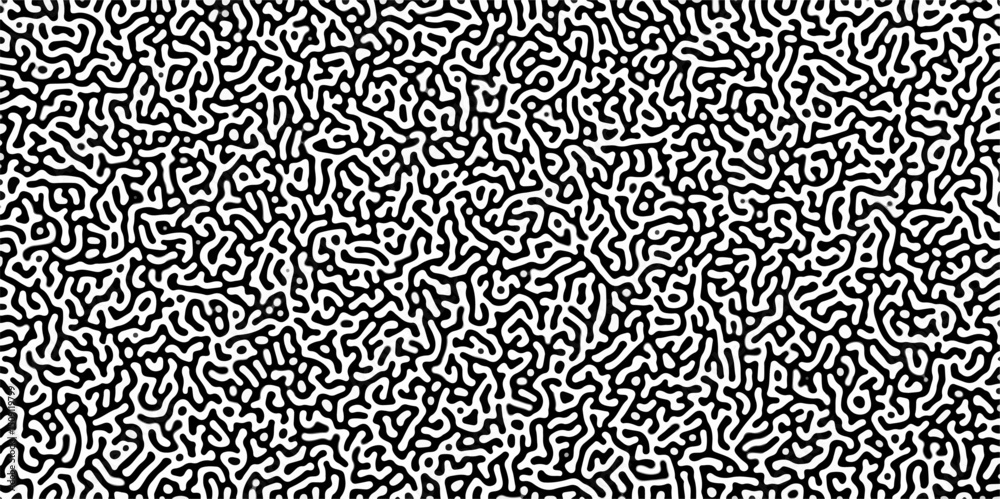 Poster Turing reaction diffusion monochrome seamless pattern with chaotic motion .Linear design with biological shapes. Organic lines in memphis. abstract turing organic wallpaper background .	