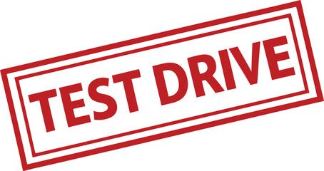 Red Test Drive Stamp on White Background for Automotive Industry Promotion.