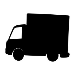 Stylized black silhouette of a delivery truck against a white background