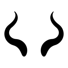 Two abstract, black colored bull or ram horns on a white background