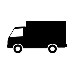 Silhouette of a delivery truck showcasing transportation and logistical operations in black