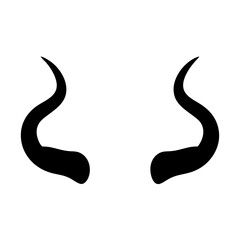 Devilish Pair of Black Curled Horns Against a White Background