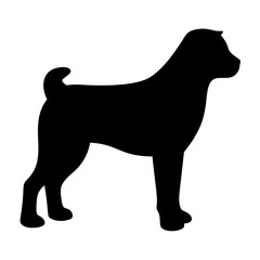 Silhouette of a medium sized muscular dog standing on a white background