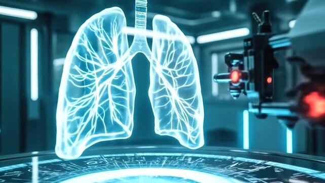 Digital Representation of Human Lungs with robot hand fixing with AI