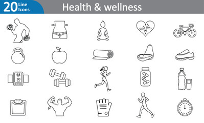 Health & Wellness Elements - Black Line Art Vector Set (EPS)