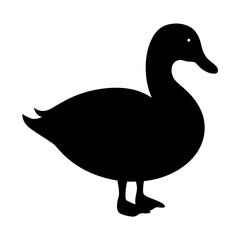 Black silhouette of a duck standing tall against a white background