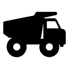 Black and white silhouette of a heavy duty dump truck vehicle
