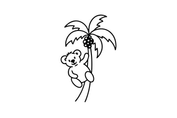 Adorable teddy bear climbing palm tree cartoon illustration