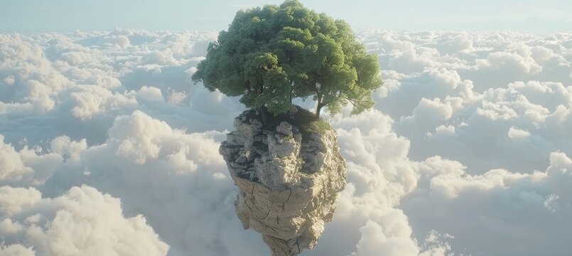 Surreal island floating above clouds  a dreamlike landscape of ethereal beauty and wonder