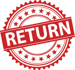 Red Return Stamp with Stars: Guarantee, Refund, Exchange and Return Policy.