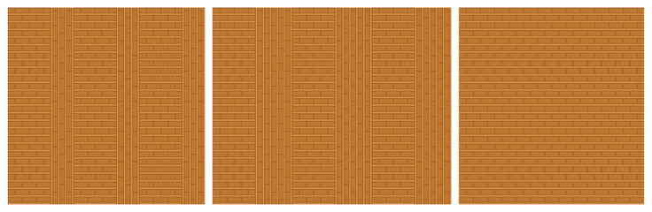 Set of seamless geometric patterns with brick texture. Vector illustration. Retro background in monochrome style.