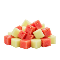 Refreshing cube pile of sweet, diced watermelon and yellow melon, perfect for hot summer days