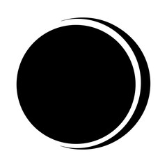 Abstract graphic depiction of a black circle surrounded by curved lines