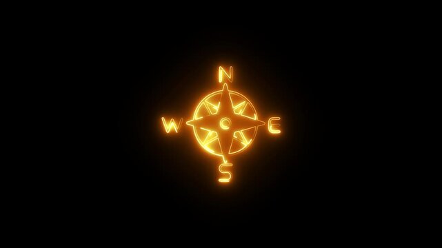 a glowing neon compass arrows icon animation video on black background icon, compass, direction, arrow, symbol, navigation, travel, map, sign, design,