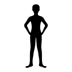 Full body black silhouette of a person standing with hands on hips