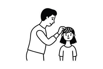 Father gently fixing daughters hair, love, care, affection, family bond