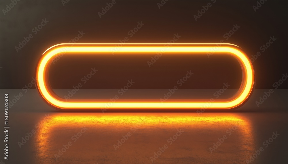 Poster glowing neon rounded parallelogram frame with shining effects on dark background: empty techno backd